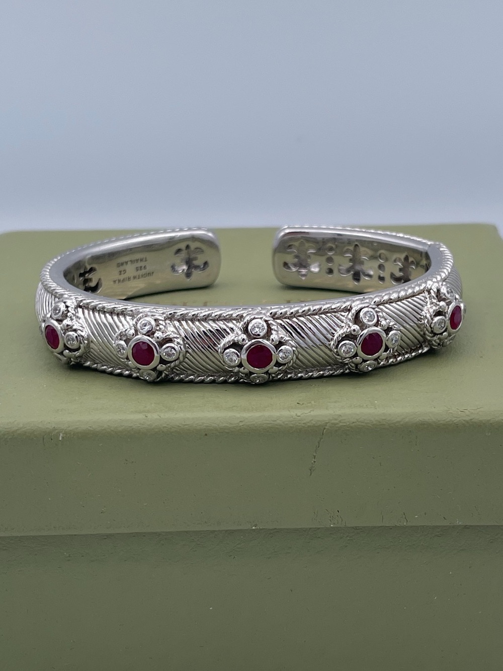 Judith Ripka Sterling Silver Ruby Cuff Bracelet Thailand QVC Era Heavy 56.4g - Picture 2 of 11